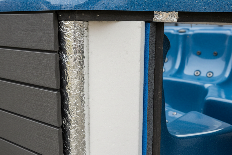 show a close up image of a n outdoor hot tubs wall insulation 